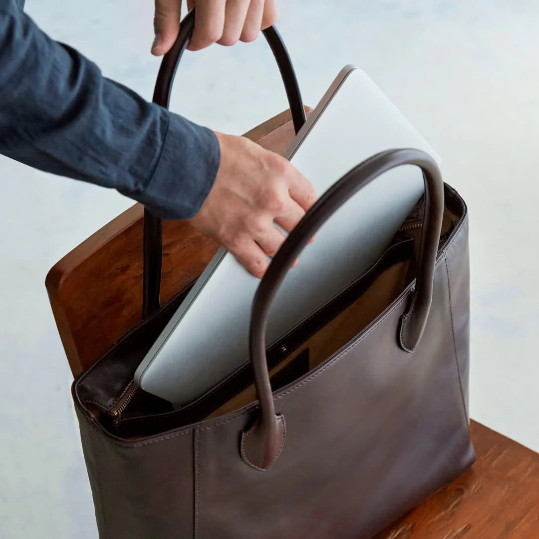 Antique Career Leather Tote | Slim & Compact – Eriko Yamaguchi