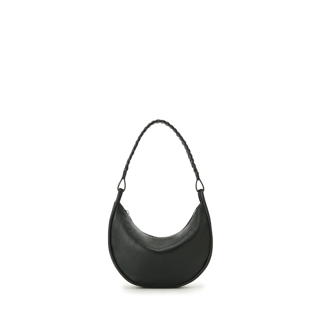 Eriko Yamaguchi Round Moon 2-Way leather handbag in Black front view