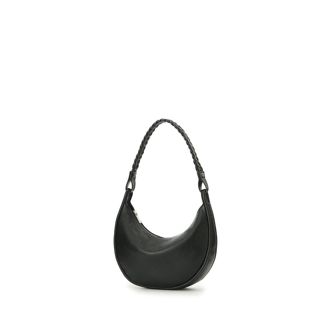 Eriko Yamaguchi Round Moon 2-Way leather handbag in Black angled view