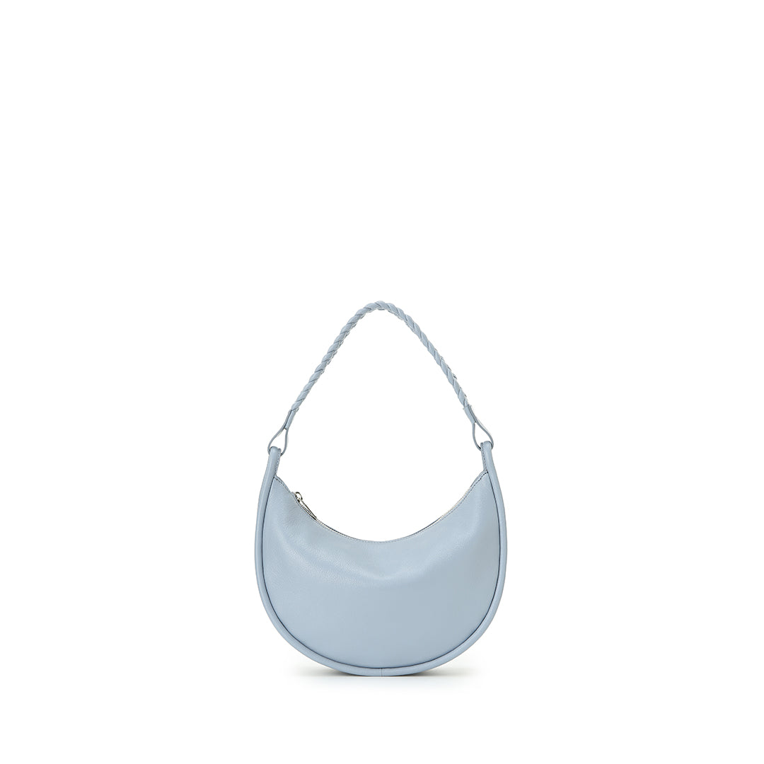 Eriko Yamaguchi Round Moon 2-Way leather handbag in Light Blue front view